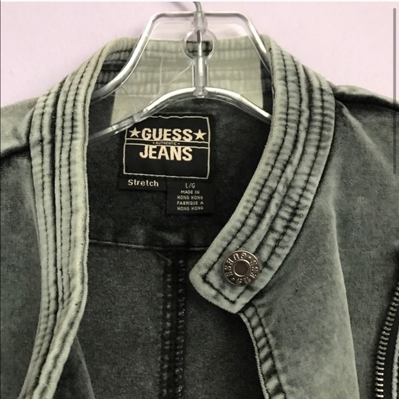 Guess velvet suede denim moto jacket gray silver - Picture 2 of 5